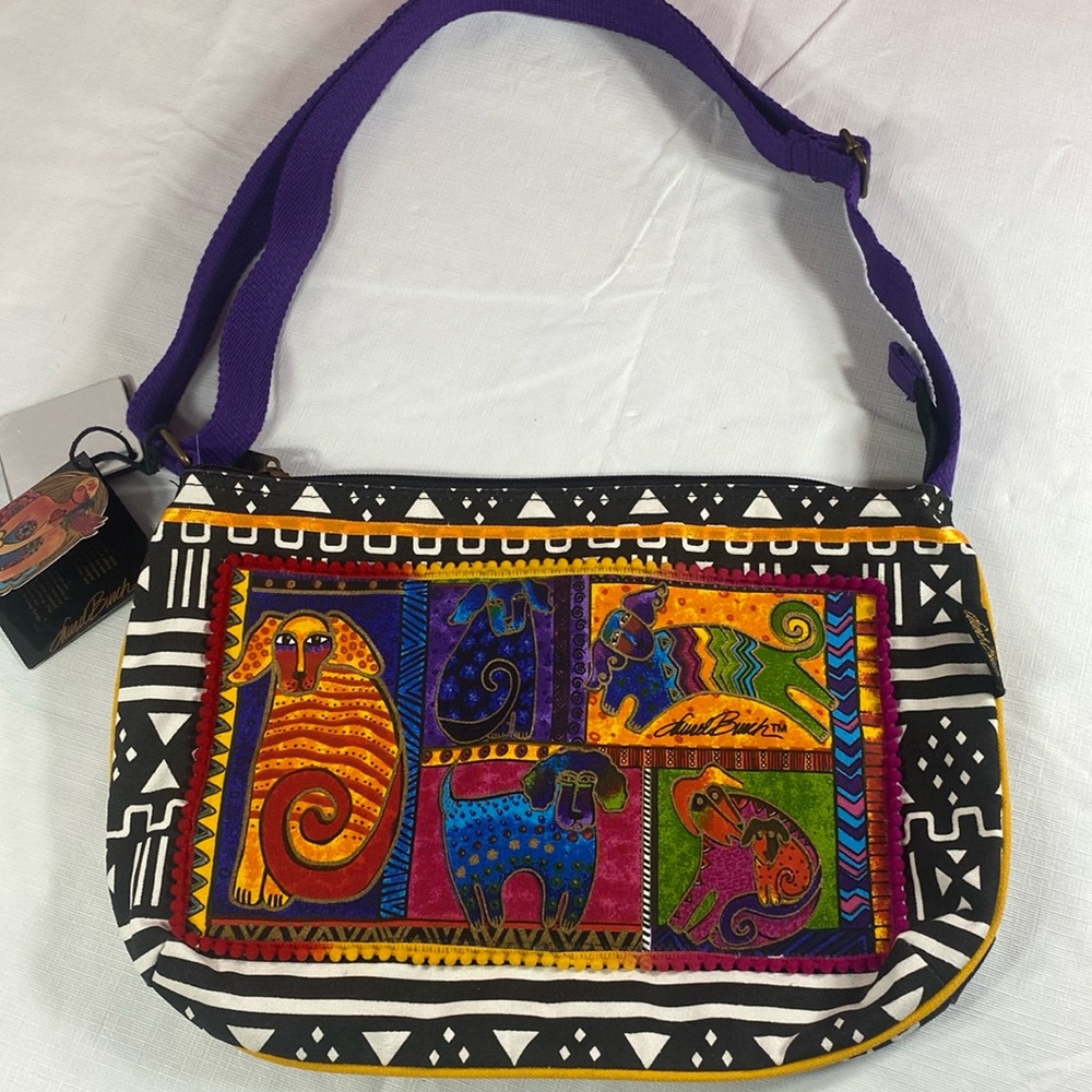 (1) Laurel Burch  Designer Handbag Dog Tails Patchwork Craft